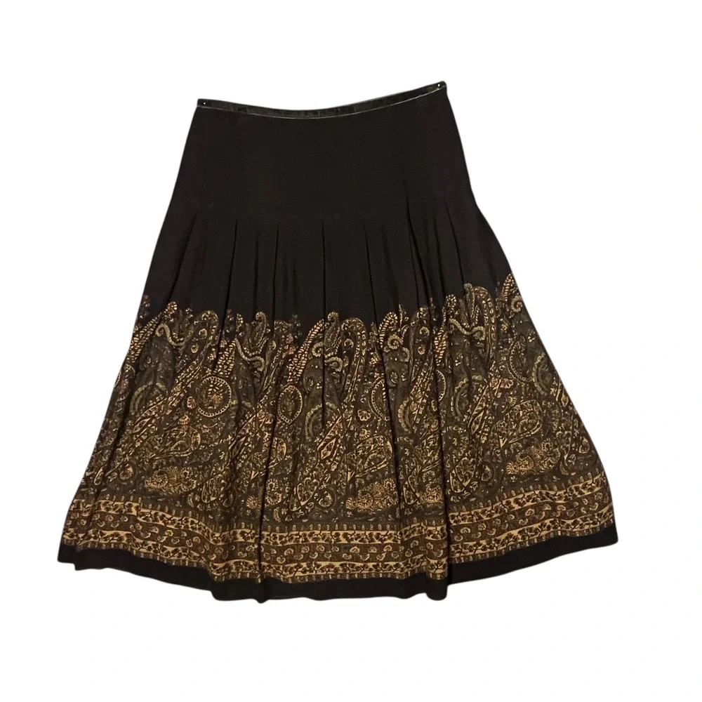 VTG Jones NewYork Skirt Size 4 Brown Paisley Pleated Peasant Academia Wool Blend